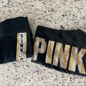 PINK yoga leggings and tee set